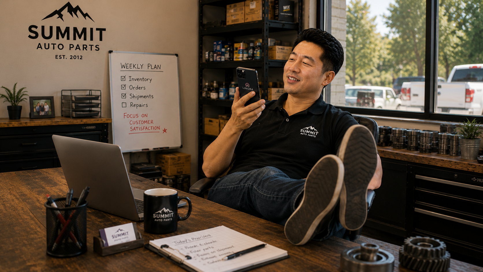 Auto parts business owner using Linora